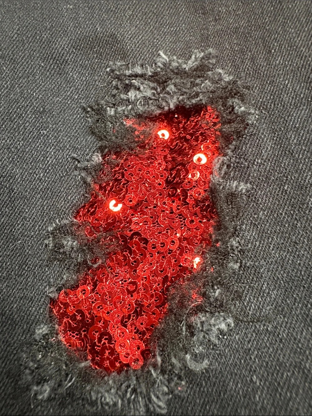 OshKosh B'gosh Black Distressed Jeggings with Red Sequins Patches Girls Size 7 !